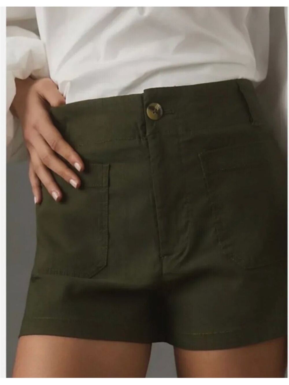 Maeve by Anthropologie the Collete Olive Utility Button-Front Shorts